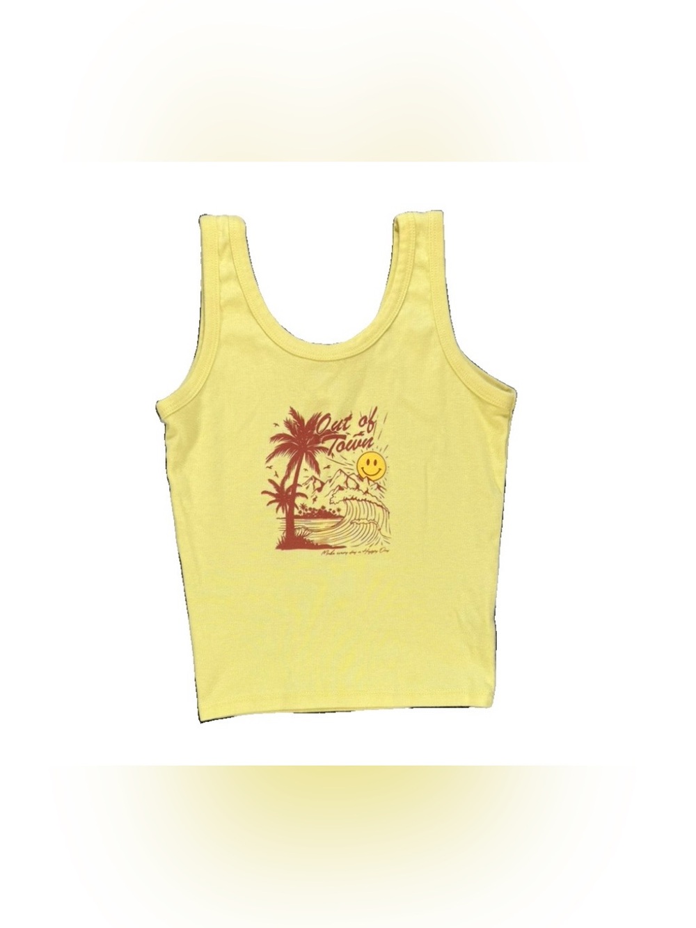 Out of Town Beach Ocean Tank Top Women's Small Yellow Y2K Boho Surf Cali Florida
